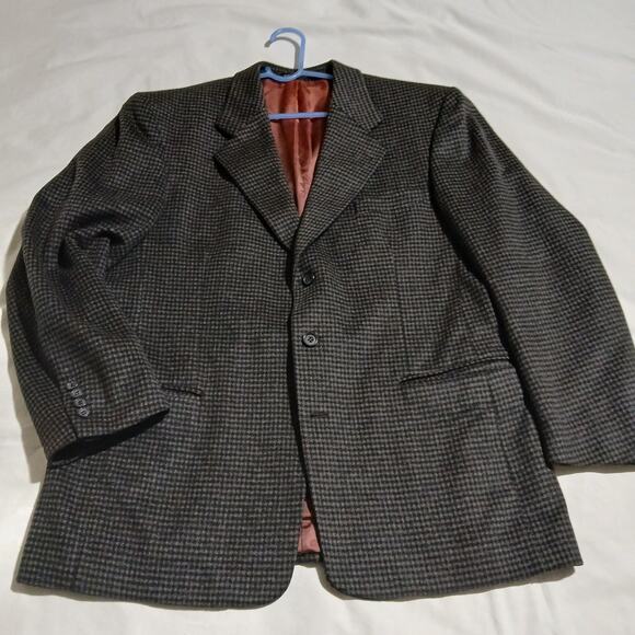 Ron Chereskin Men's Cashmere Blend Blazer 3 Button 42R Grey Houndstooth - Picture 1 of 11